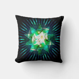 Aqua Cactus Flower Kaleidoscope Effect,   Cushion