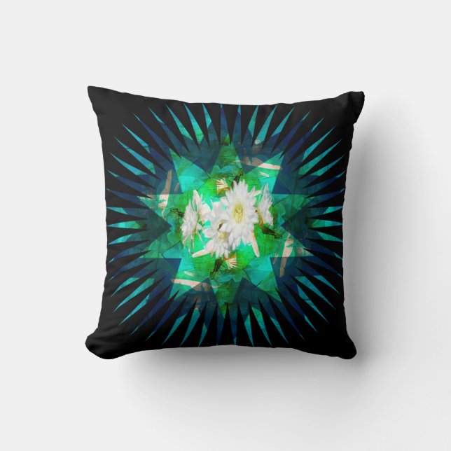 Aqua Cactus Flower Kaleidoscope Effect,   Cushion (Front)