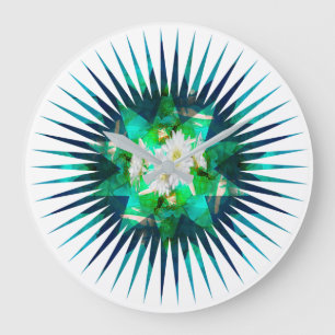 Aqua Cactus Flower Kaleidoscope Effect, Large Clock