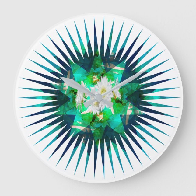 Aqua Cactus Flower Kaleidoscope Effect, Large Clock (Front)