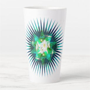 Aqua Cactus Flower Kaleidoscope Effect, Latte Mug