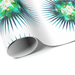 Aqua Cactus Flower Kaleidoscope Effect,   Wrapping Paper