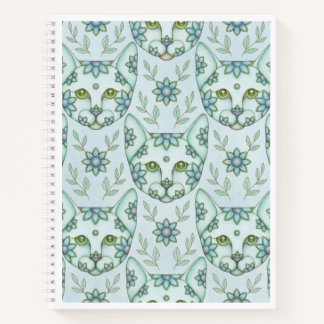 AQUA CATS with FLOWERS SKETCHBOOK Spiral Notebook