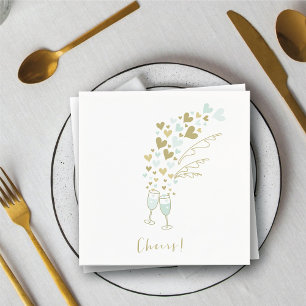 Aqua Champagne Cheers Engagement Wedding Party Napkin