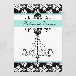 Aqua Chandelier Rehearsal Dinner Card