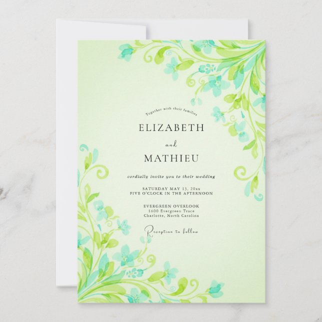 Aqua Chartreuse Vine Wedding Invitation (Front)
