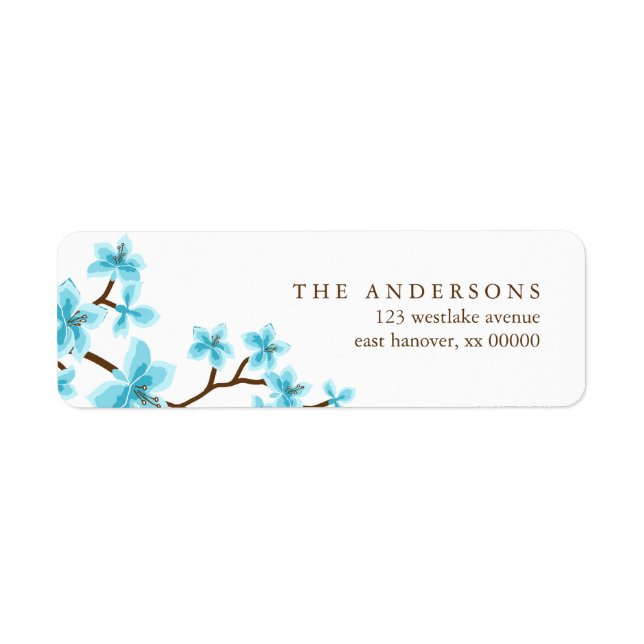 Aqua Cherry Blossoms Return Address Label (Front)