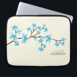 Aqua Cherry Blossoms Tree Laptop Sleeve<br><div class="desc">Personalised laptop sleeve features a beautiful vector illustration of a cherry blossoms or sakura tree. Customise with your name,  monogram,  initials or text of your choice. 
 Mujka</div>