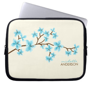 Aqua Cherry Blossoms Tree Laptop Sleeve