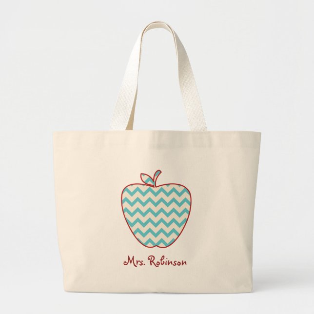 Aqua Chevron Apple Teacher Bag (Front)