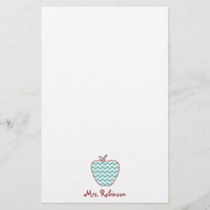 Aqua Chevron Apple Teacher Stationery