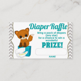 Aqua Chevron Baby Fox Diaper Raffle Tickets 100pk Enclosure Card