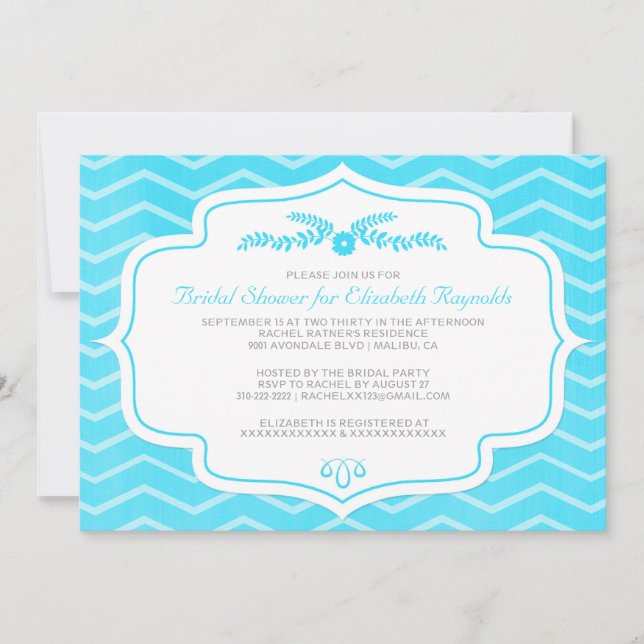 Aqua Chevron Bridal Shower Invitations (Front)