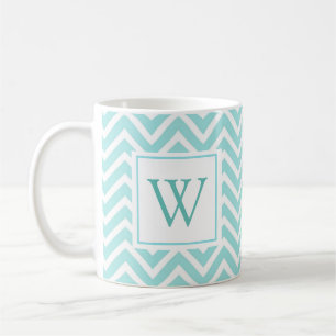 Aqua Chevron Design Initial Monogram Coffee Mug