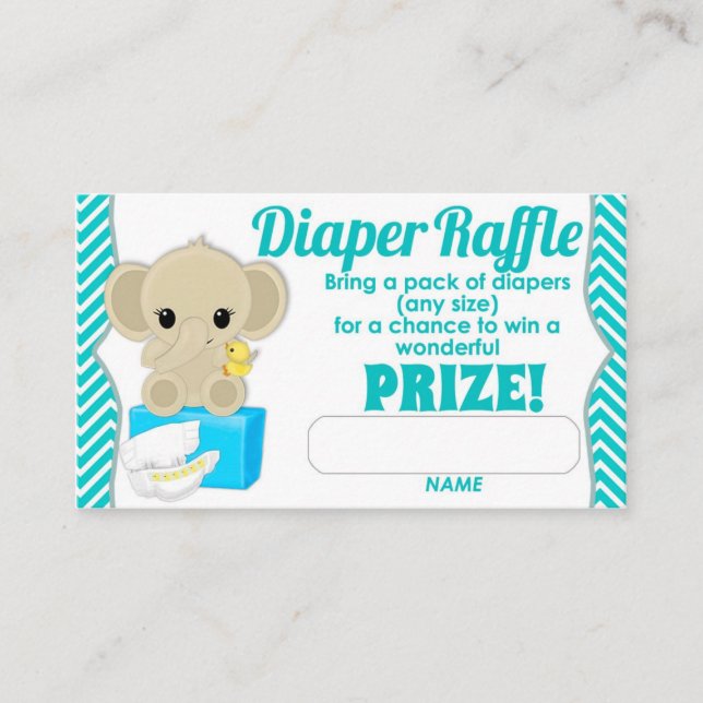 Aqua Chevron Elephant Diaper Raffle Tickets 100pk Enclosure Card (Front)