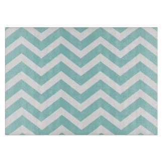 Aqua Chevron Glass Cutting Board