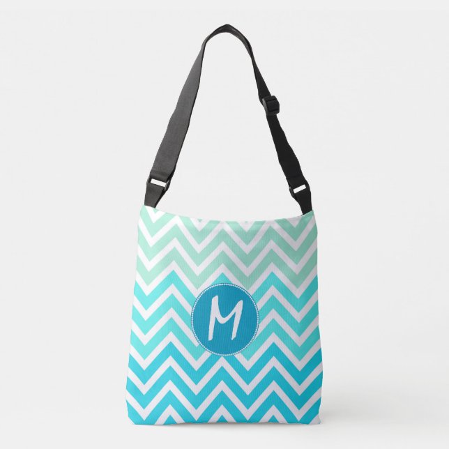 Aqua Chevron Monogrammed Cross Body Bag (Front)