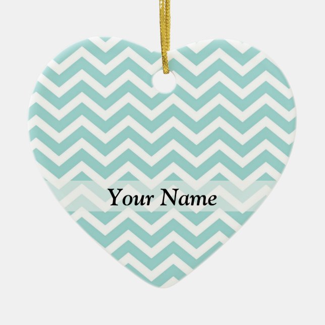 Aqua chevron pattern ceramic tree decoration (Front)
