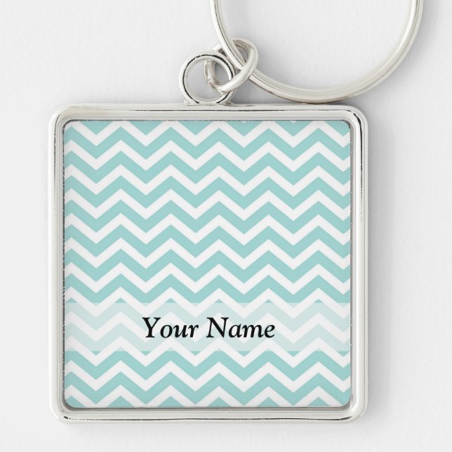 Aqua chevron pattern key ring (Front)