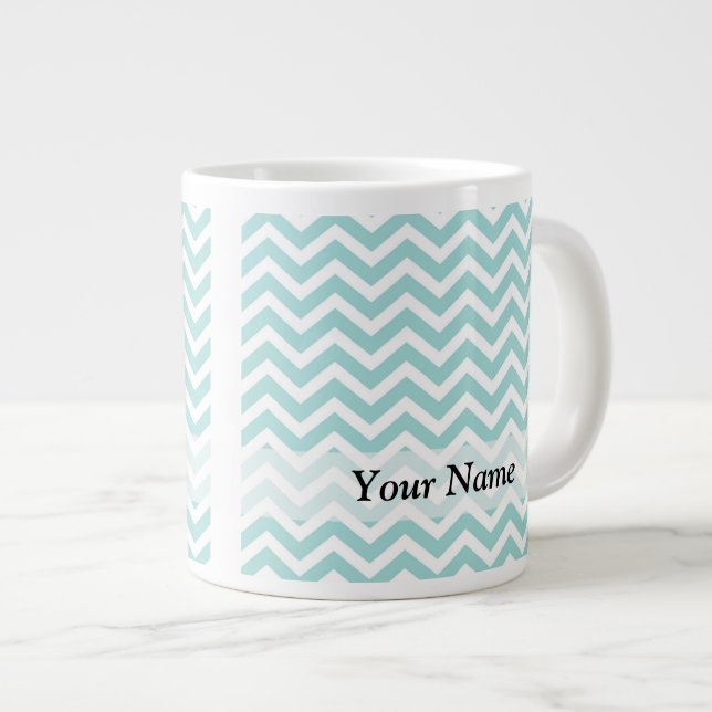 Aqua  chevron pattern large coffee mug (Front Right)