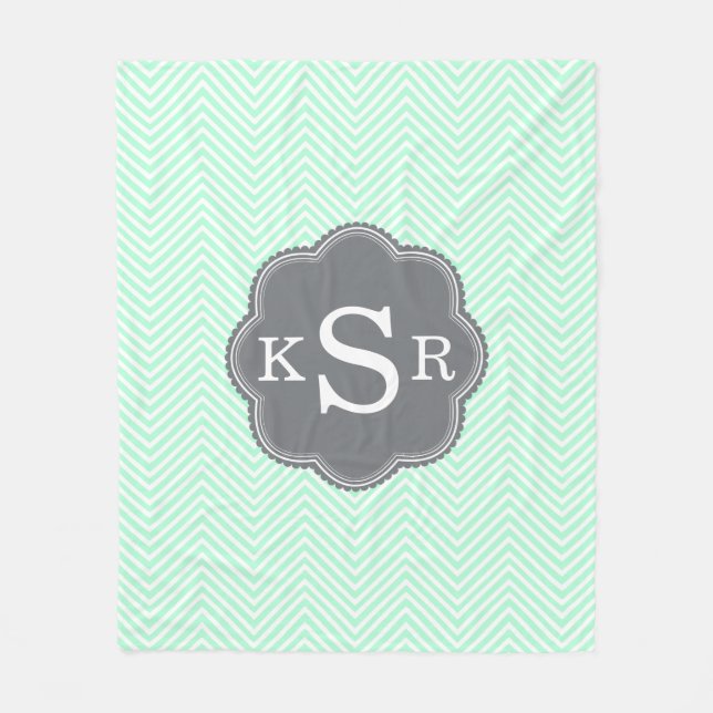 Aqua Chevron Personalised Monogram Fleece Blanket (Front)