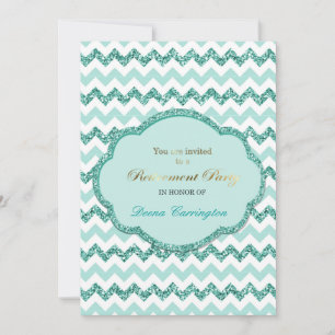 Aqua Chevron Stripe Retirement Party Invitations