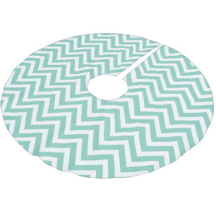 Aqua Chevron Stripes Brushed Polyester Tree Skirt
