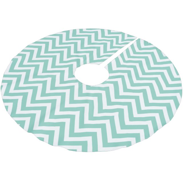 Aqua Chevron Stripes Brushed Polyester Tree Skirt (Angled)