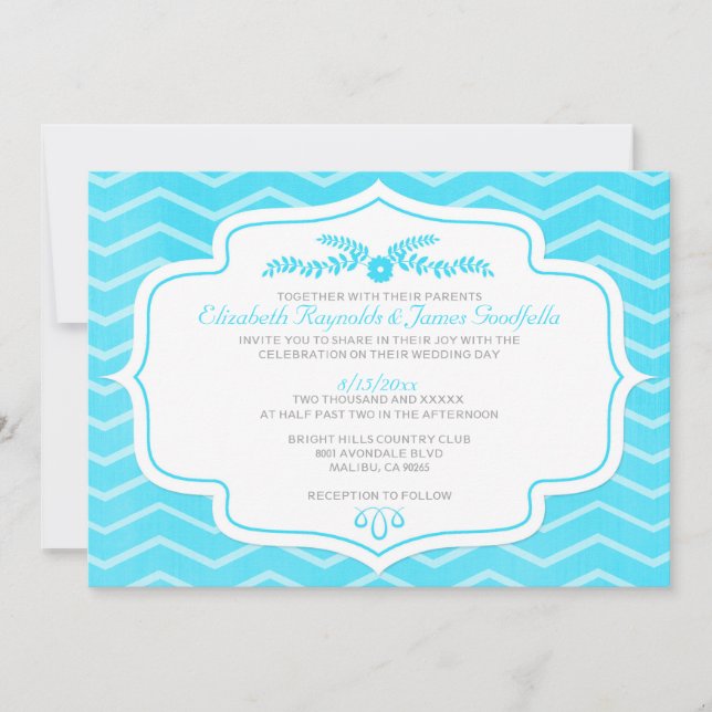 Aqua Chevron Wedding Invitations (Front)