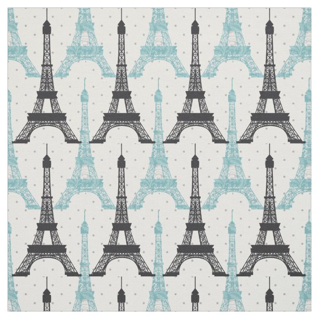 Aqua Chic Eiffel Tower Pattern Fabric (Swatch)