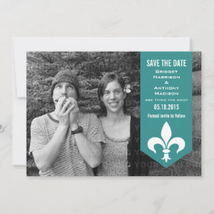 Aqua Chic Flourish Banner Save the Date Invite