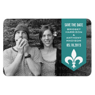 Aqua Chic Flourish Banner Save the Date Magnet