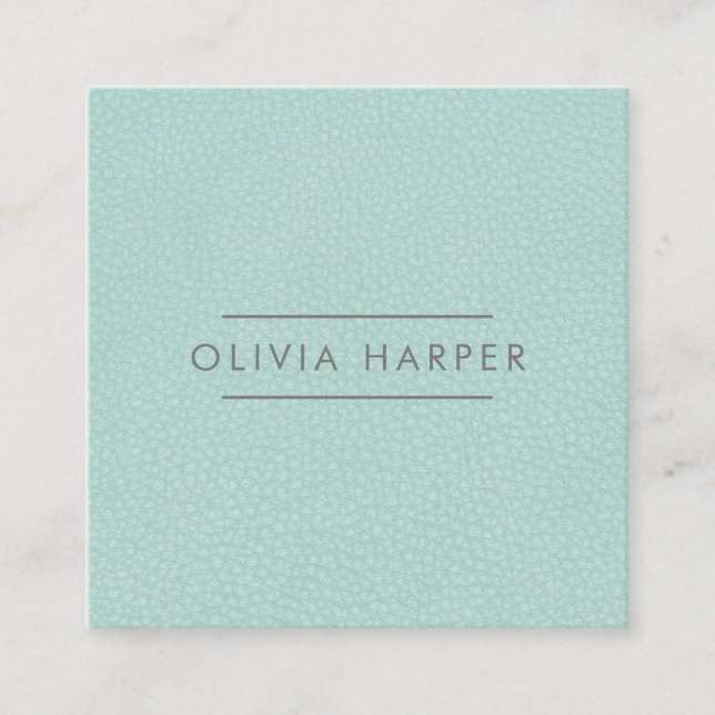 Aqua Chic | Minimal Leather Look Square Business Card (Front)