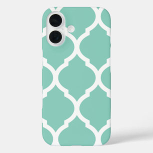 Aqua Chic Moroccan Lattice Pattern iPhone 16 Case