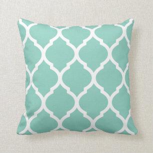 Aqua Chic Moroccan Lattice Pattern Cushion