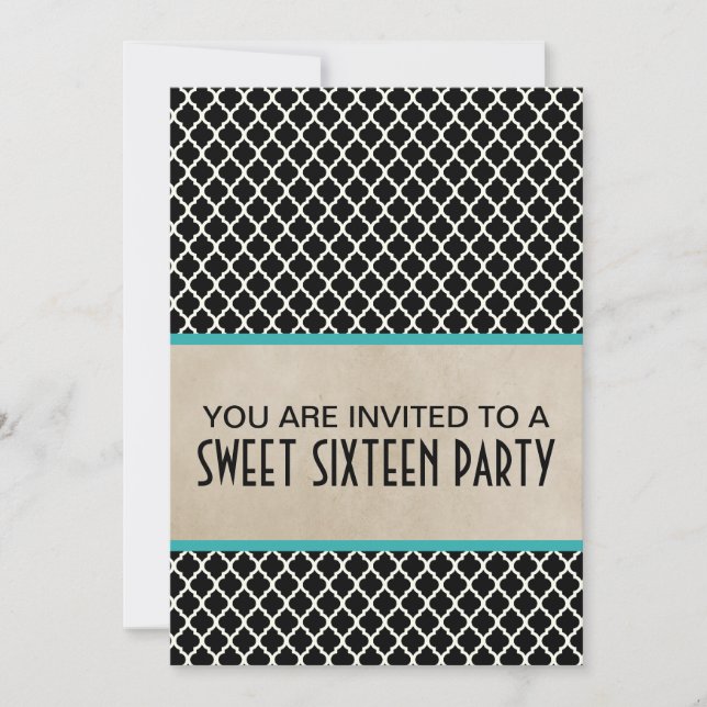 Aqua Chic Quatrefoil Sweet 16 Invite (Front)