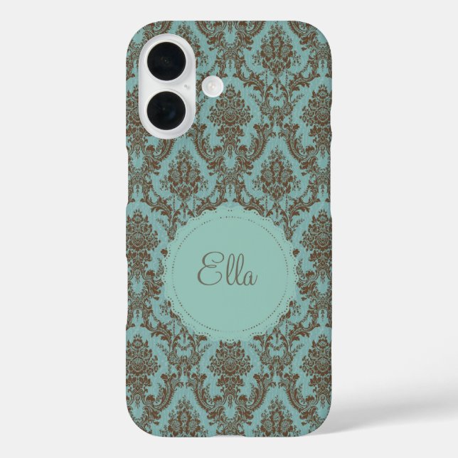 Aqua Chocolate Damask Case-Mate iPhone Case (Back)
