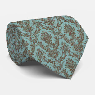 Aqua Chocolate Damask Neck Tie
