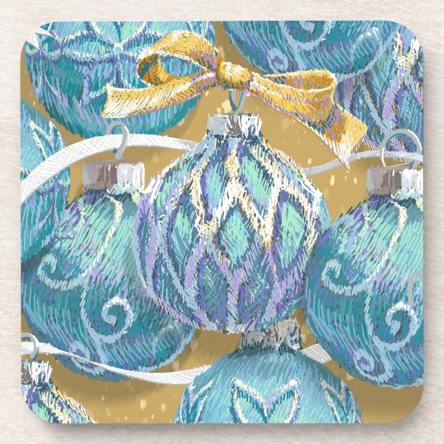 Aqua Christmas Balls Coaster (Front)