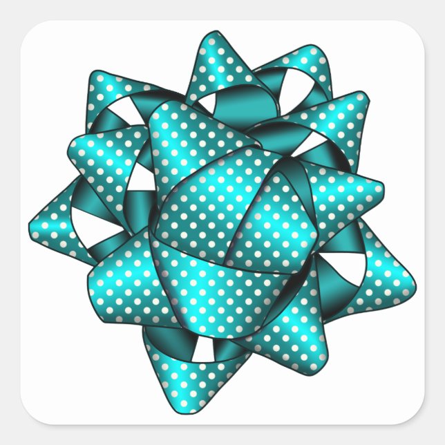Aqua Christmas Bow Square Stickers, Glossy Square Sticker (Front)