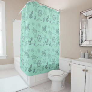 Aqua Coastal Sea Life Shower Curtain