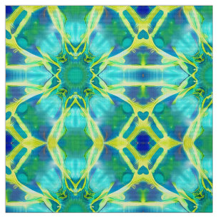 Aqua, Cobalt Blue and Yellow Tie Dye   Fabric
