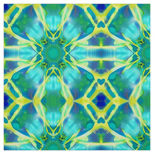 Aqua, Cobalt Blue and Yellow Tie Dye Pattern Fabric (Swatch)