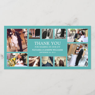 AQUA COLLAGE   WEDDING THANK YOU CARD