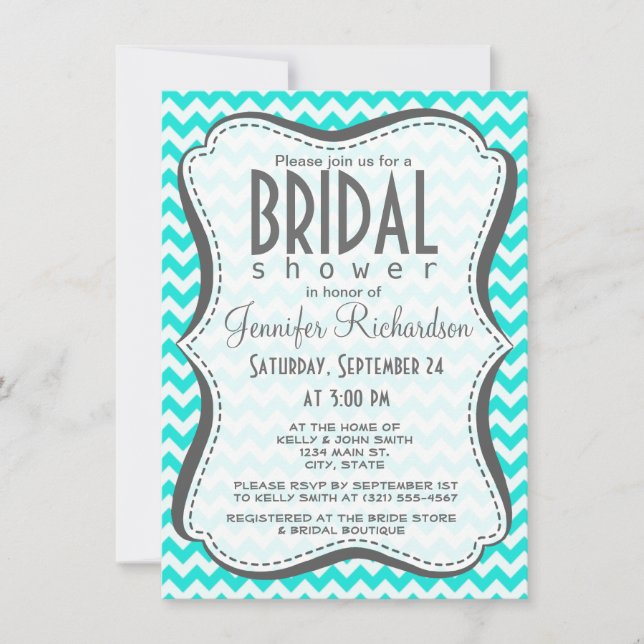 Aqua Colour Chevron; zig zag Invitation (Front)