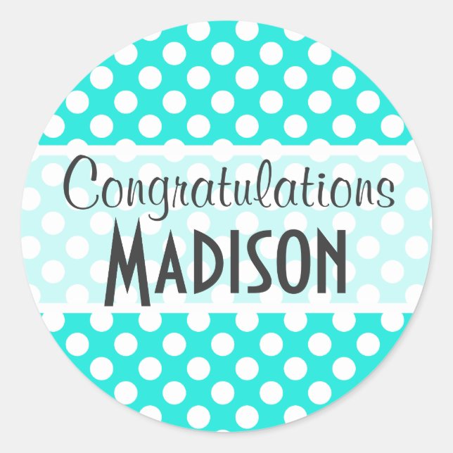 Aqua Colour Polka Dots Classic Round Sticker (Front)