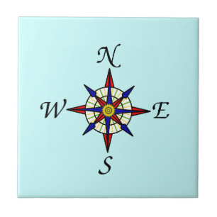 Aqua Compass Rose Ceramic Tile