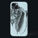 Aqua Conch Shell iPhone 13 Case<br><div class="desc">In this vivid image, you can see in black and white most natural and unique style of the Conch shell up close. This unique type of art has black shading to accent the rough edges of this sea shell. Get this conch shell with an aqua background on your product today....</div>