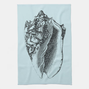 Aqua Conch Shell Tea Towel