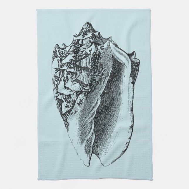Aqua Conch Shell Tea Towel (Vertical)